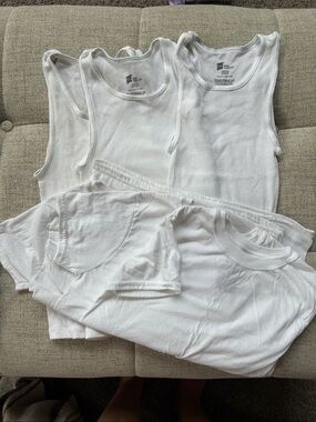 Hanes White Kids Short Sleeve Tees & Tank Tops Set of 6